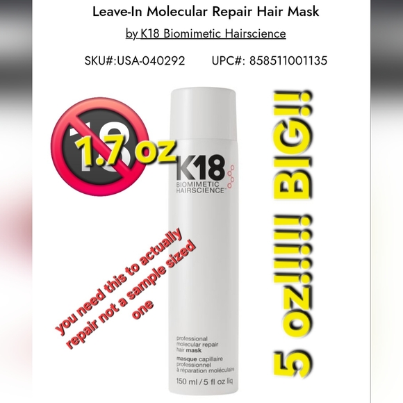 HAIR DAMAGE FROM CHEMICALLY PROCESSED? #1 Leave-In Molecular Repair Hair BIG K18 - Picture 1 of 1